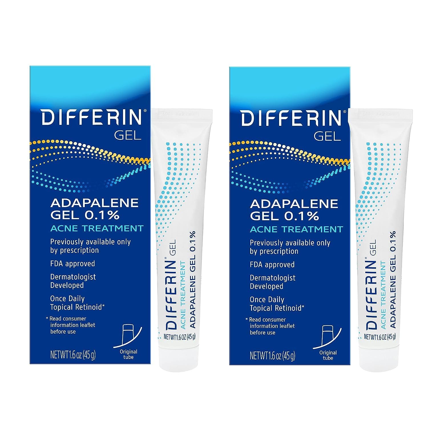 Differin Acne Treatment Gel 0.1% Adapalene – 45 g (2-pack)